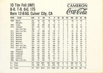 1985 Coca-Cola Pittsburgh Pirates #NNO Tim Foli Back