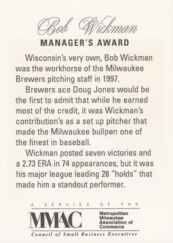 1998 Milwaukee Brewers Diamond Celebration #NNO Bob Wickman Back