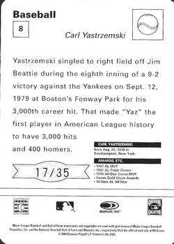 2005 Leaf - Sportscasters 35 Yellow Batting-Bat #8 Carl Yastrzemski Back