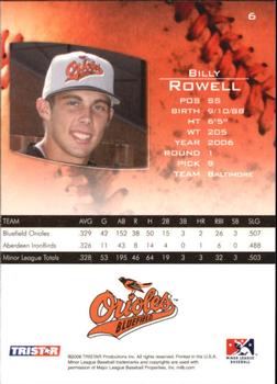 2006 TriStar Prospects Plus #6 Billy Rowell Back