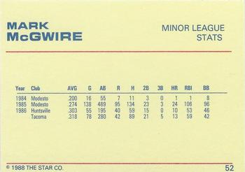 1988 Star Platinum #52 Mark McGwire Back