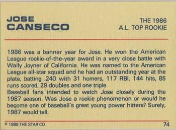 1988 Star Platinum #74 Jose Canseco Back