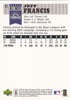 2006 Upper Deck First Pitch #63 Jeff Francis Back