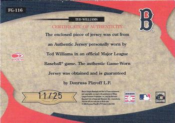 2005 Leaf Certified Materials - Fabric of the Game #FG-116 Ted Williams Back