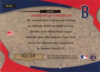 2005 Leaf Certified Materials - Fabric of the Game Reward #FG-61 Jim Rice Back