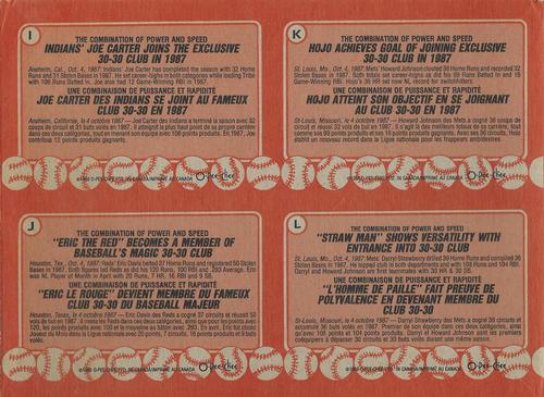1988 O-Pee-Chee - Wax Box Bottom Panels #I-L Joe Carter / Eric Davis / Howard Johnson / Darryl Strawberry Back