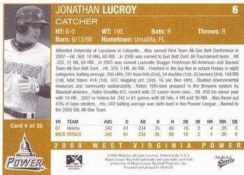 2008 MultiAd West Virginia Power #4 Jonathan Lucroy Back