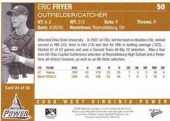 2008 MultiAd West Virginia Power #24 Eric Fryer Back