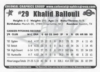 2006 Huntsville Stars #NNO Khalid Ballouli Back