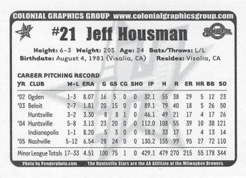 2006 Huntsville Stars #NNO Jeff Housman Back