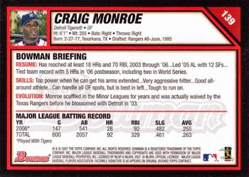 2007 Bowman #139 Craig Monroe Back