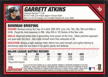 2007 Bowman #30 Garrett Atkins Back