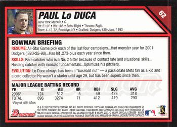2007 Bowman #62 Paul Lo Duca Back
