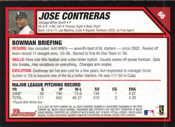 2007 Bowman #66 Jose Contreras Back