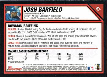 2007 Bowman #67 Josh Barfield Back