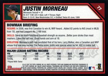 2007 Bowman #77 Justin Morneau Back