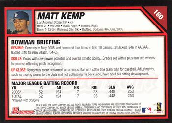 2007 Bowman #160 Matt Kemp Back