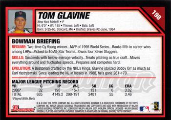 2007 Bowman #198 Tom Glavine Back
