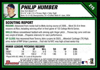 2007 Bowman #215 Philip Humber Back