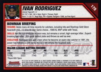 2007 Bowman Chrome #178 Ivan Rodriguez Back