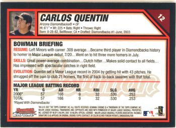 2007 Bowman Chrome #12 Carlos Quentin Back
