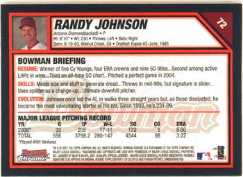 2007 Bowman Chrome #72 Randy Johnson Back