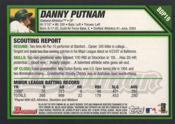 2007 Bowman Draft Picks & Prospects #BDP19 Danny Putnam Back