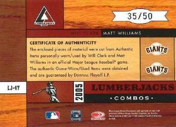 2005 Leaf Limited - Lumberjacks Jersey #LJ-47 Matt Williams / Will Clark Back