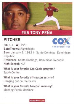 2007 Cox Communications Arizona Diamondbacks #NNO Tony Pena Back