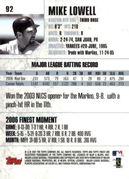2007 Finest #92 Mike Lowell Back