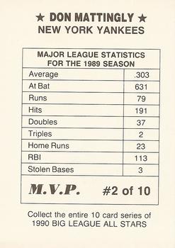 1990 M.V.P. Big League All Stars Blue Background (unlicensed) #2 Don Mattingly Back