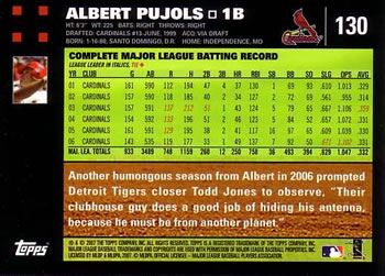 2007 Topps #130 Albert Pujols Back