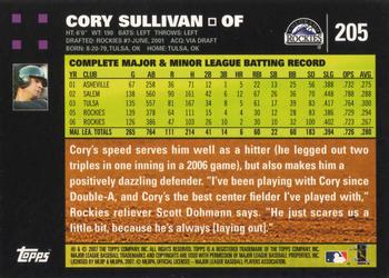 2007 Topps #205 Cory Sullivan Back
