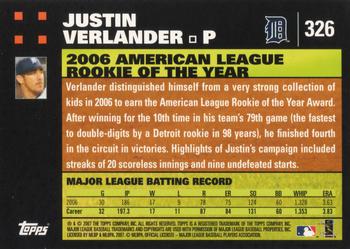 2007 Topps #326 Justin Verlander Back