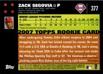 2007 Topps #377 Zack Segovia Back