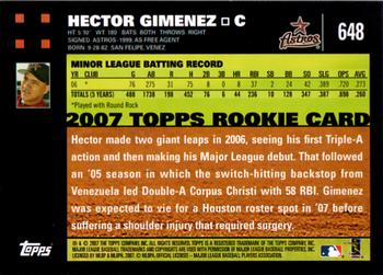 2007 Topps #648 Hector Gimenez Back