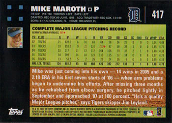 2007 Topps #417 Mike Maroth Back