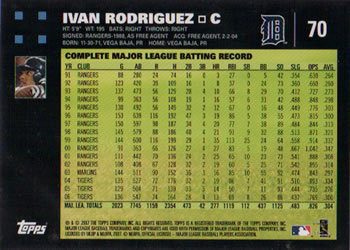 2007 Topps #70 Ivan Rodriguez Back