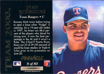 1992 Pinnacle - Team 2000 #8 Ivan Rodriguez Back