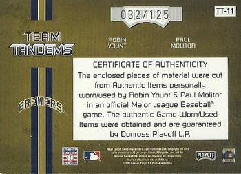 2005 Playoff Absolute Memorabilia - Team Tandems Swatch Single #TT-11 Robin Yount / Paul Molitor Back
