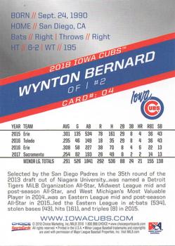 2018 Choice Iowa Cubs #04 Wynton Bernard Back