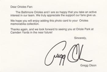 1992 Baltimore Orioles Photocards #NNO Gregg Olson Back
