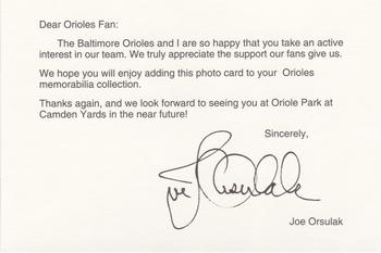 1992 Baltimore Orioles Photocards #NNO Joe Orsulak Back