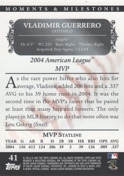 2007 Topps Moments & Milestones #41-20 Vladimir Guerrero Back