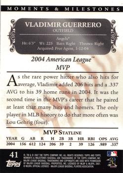 2007 Topps Moments & Milestones #41-125 Vladimir Guerrero Back