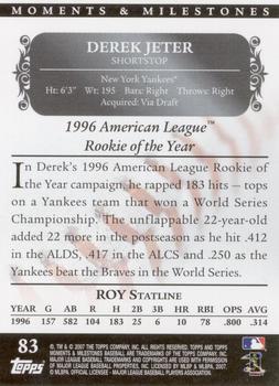 2007 Topps Moments & Milestones #83-95 Derek Jeter Back