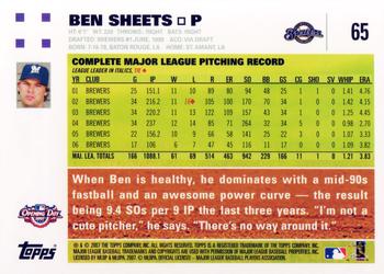 2007 Topps Opening Day #65 Ben Sheets Back