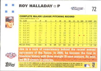 2007 Topps Opening Day #72 Roy Halladay Back