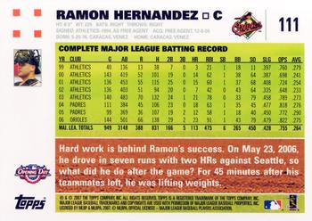 2007 Topps Opening Day #111 Ramon Hernandez Back