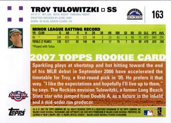 2007 Topps Opening Day #163 Troy Tulowitzki Back